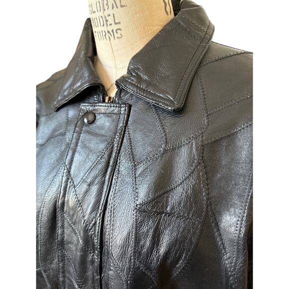 Vintage y2k Men's Black Patchwork Leather Jacket Size XL - Picture 2 of 7